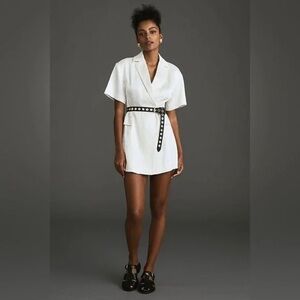 Anthropologie | 4SI3NNA Lorenzo Short-Sleeve Belted Blazer Dress Ivory Size S